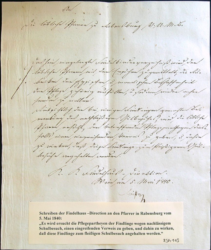 Dokument Schreiben von Findelhaus Direktion